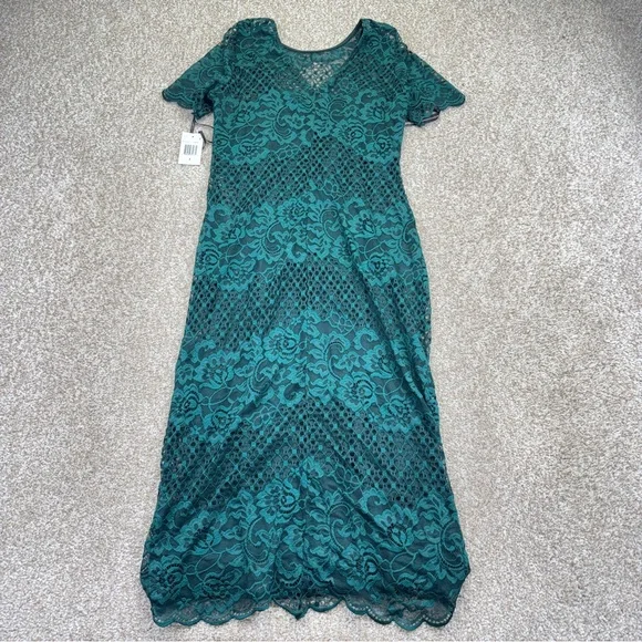 NEW Donna Ricco Hunter Teal Lace Midi Dress Size 4 - Picture 2 of 11